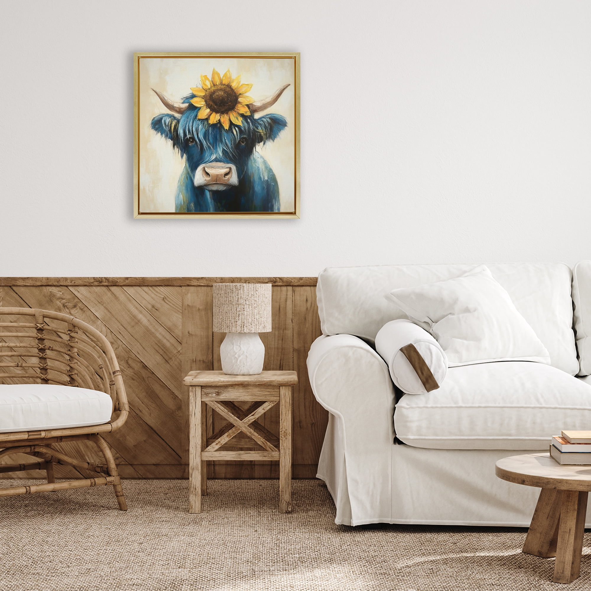Stupell Industries Pastoral Sunflower Highland Gold Framed Floater Canvas Wall Art, design by Tina LeCour
