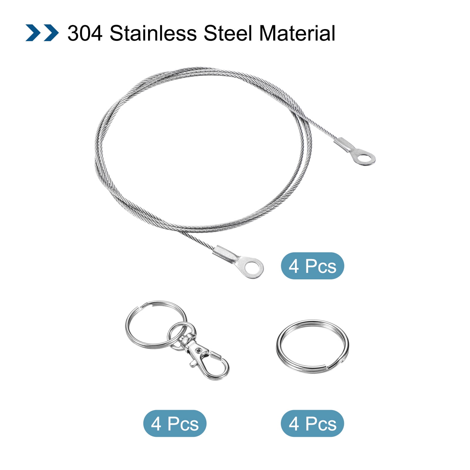 Unique Bargains Lanyard Cable Rope with Key Ring for Secure Silver Tone 1.5mmx100cm