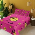 thumbnail image 2 of Ambesonne Emoji Fitted & Top Sheet Set with Shams, Grunge X Eye Smiling Face Art, Hot Pink Mustard Black, 2 of 5