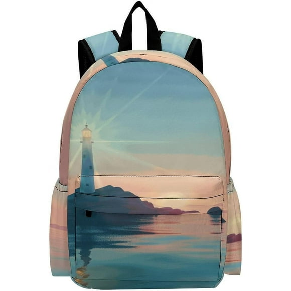 16 Inch Backpack Lighthouse Island Laptop Backpack School Bookbag Shoulder Bag Casual Daypack