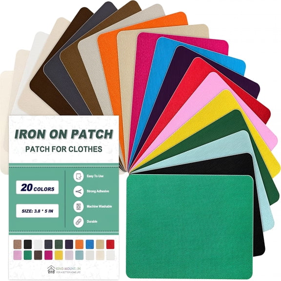 TUWAFE 20 Pcs Iron on Patches for Clothes, 100% Cotton Fabric Repair Kit, Multi-Colored Mending Squares for Bags and Hats