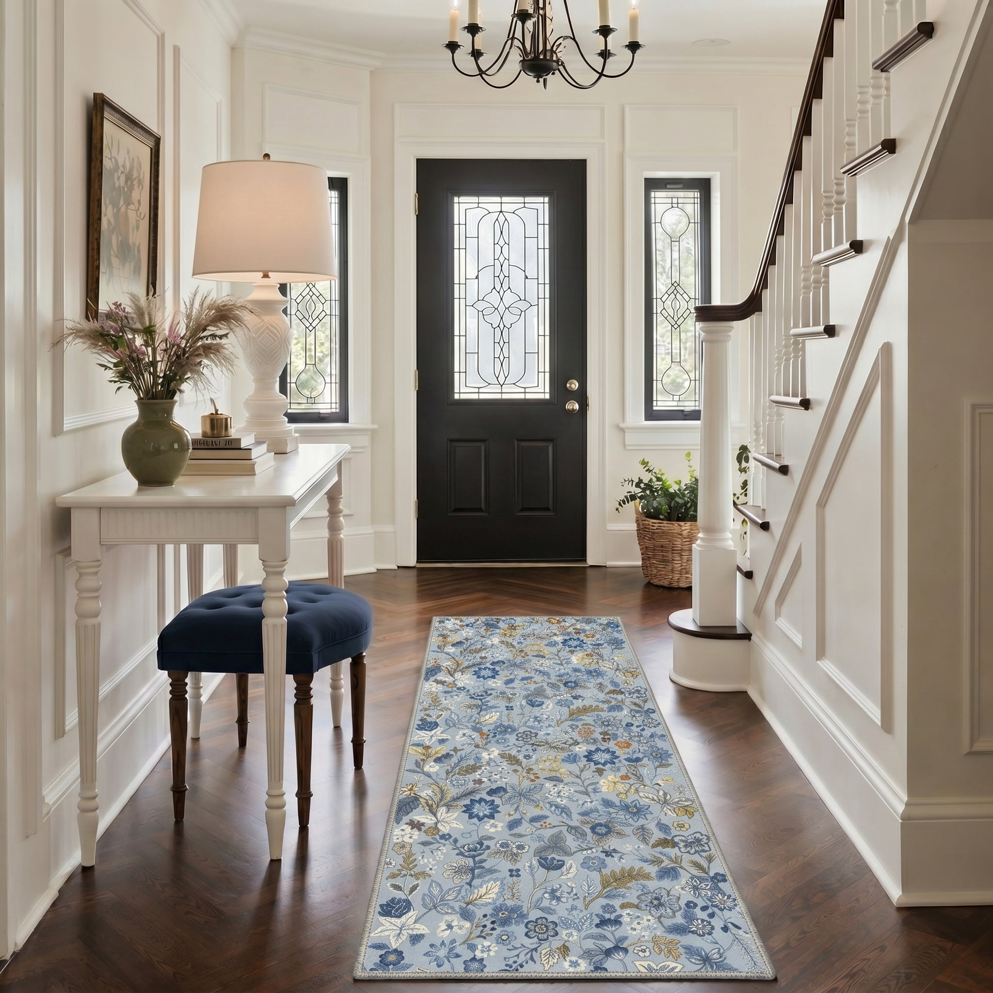 KUETH 8X10 Vintage Floral Area Rugs Machine Washable Rugs for Living Room, Non Slip Flat Pile Rug with Rubber Backing, Boho Rug for Entryway Bedroom Dining Room Home Office
