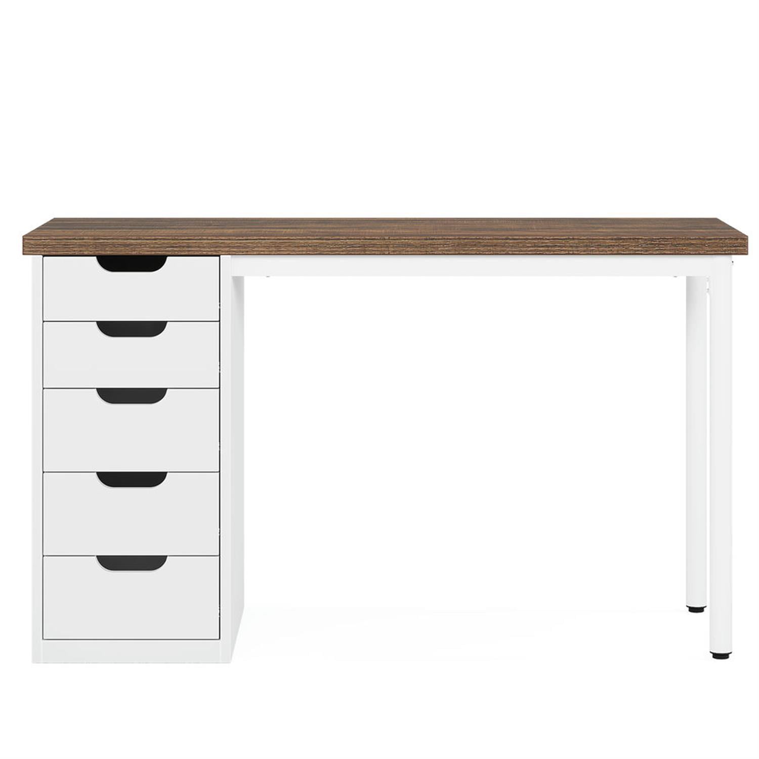 Demi Bonn 47" Computer Desk with 5 Drawer, Modern Study Writing Gaming Table for Home Office, White