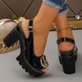 thumbnail image 3 of Platform Heels for Women Fashion Metal Buckle Peep Toe Slingback Sandals Chunky Lug Sole Party Prom Dress Pumps Shoes Black Size 7, 3 of 6
