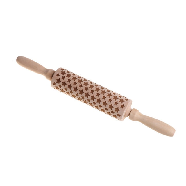 TIMIFIS Rolling Pin Christmas Rolling Pin Engraved Carved Wood Embossed Rolling Pin Kitchen Tool Kitchen Gadgets