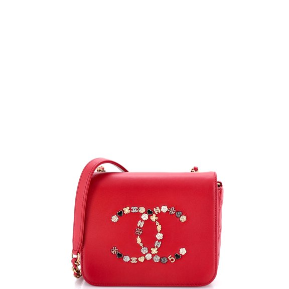 Pre-Owned Giant Crystal CC Flap Bag Lambskin Mini By Rebag