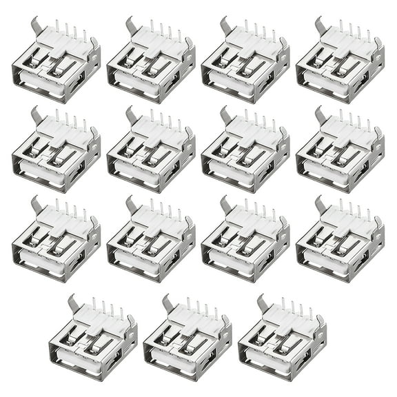 Unique Bargains PCB USB Connector 2.0 Type-A Female Jack 90 Degree Bend Foot 15pcs