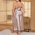 thumbnail image 4 of AHMOMEI Plus Size Satin Silk Nightdress for Women's Sexy Deep V Neck Negligees Long Adjustable Spaghetti Strap Chemise Beige 5XL, 4 of 4
