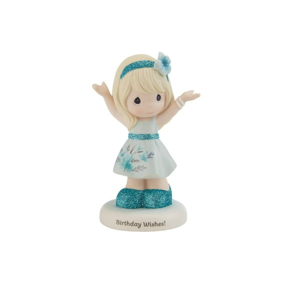 Precious Moments 216003 Birthday Wishes! Blonde Hair/Light Skin Bisque Porcelain Figurine , White