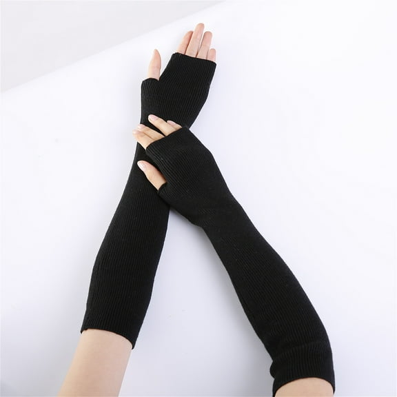 Tittly Fingerless Gloves Winter Gloves Women Arm Warmer Solid Knitted Soft Long Fingerless Gloves Mitten Gloves for Women Warm Gloves Black One Size