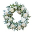 thumbnail image 2 of 17inch White Rose Lambs Ear Wreath,Wreaths for Front Door Hanging Wreath Home Porch Farmhouse Wall Window Patio Garden Decoration, 2 of 7