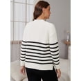 thumbnail image 4 of DARING DIVA Women's Maternity Striped Mock Neck Long Sleeve Sweater L White, 4 of 8