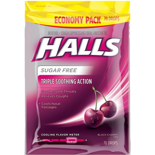 Hall Sugar Free Cough Drops, Black Cherry, 70 Ct