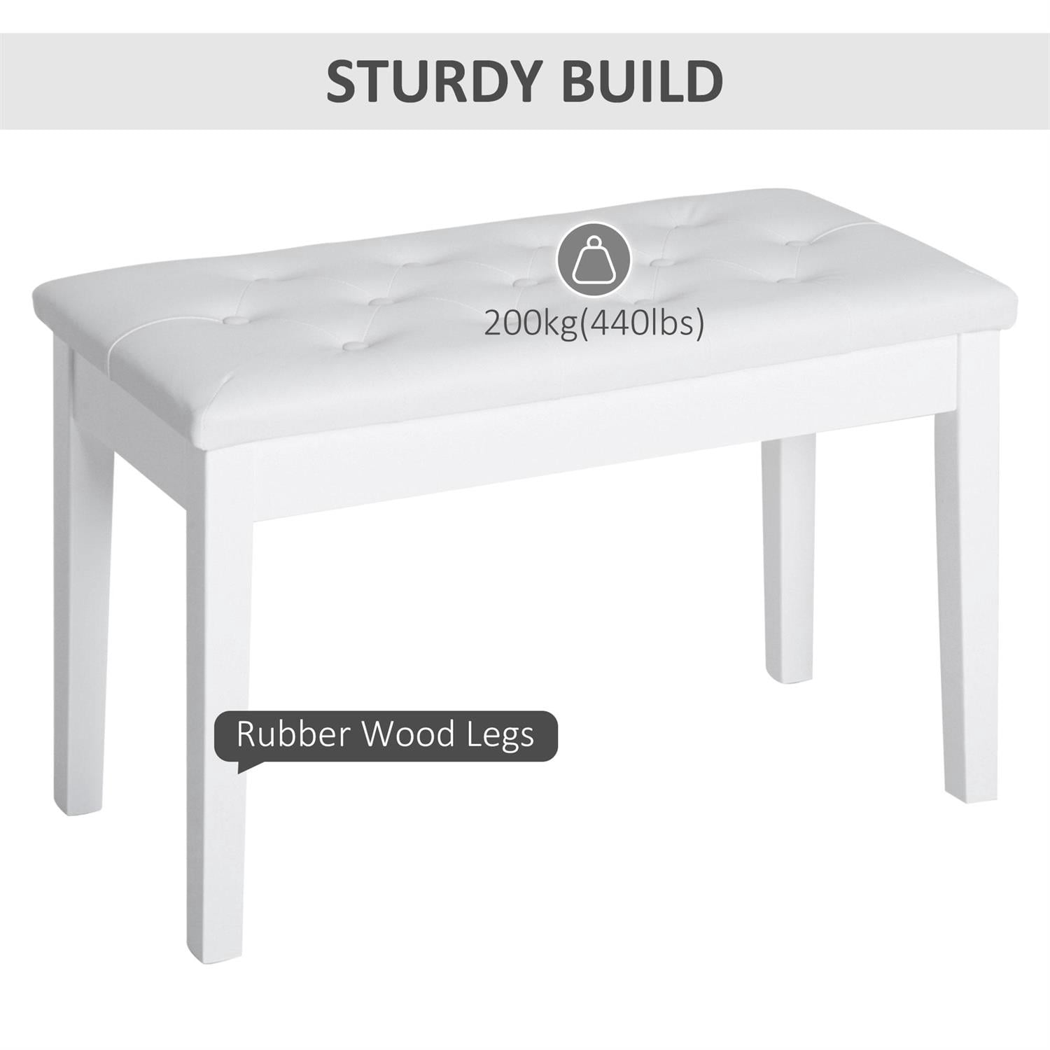 Demi Bonn 30" Piano Bench, Duet Piano Chair with Faux Leather Padded Cushion and Wooden Frame, Button Tufted Keyboard Bench, White