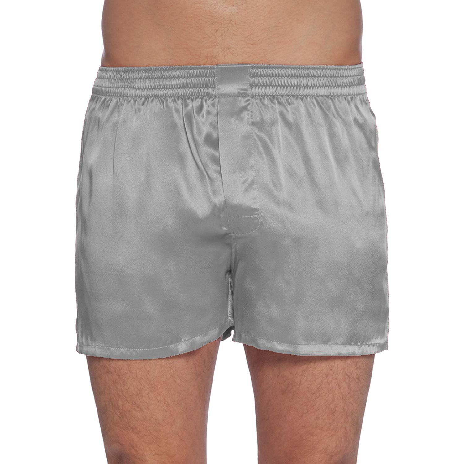 Intimo Men's Classic Silk Boxers, Pewter, Small