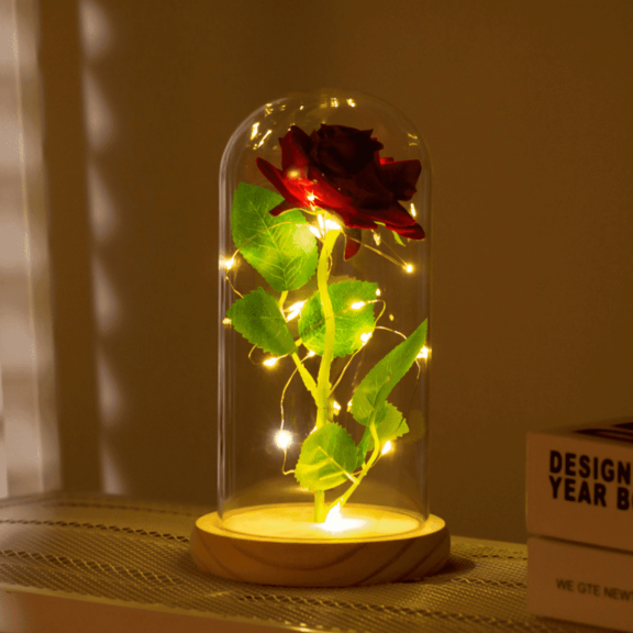 FTCBJJA Eternal Red Rose in Glass Dome with LED Lights, Light Up Artificial Rose Décor – Romantic Gift for Women with Gift Box for Anniversary, Birthday, Valentine's Day or Holiday Season