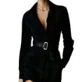 thumbnail image 6 of Women's Fashion Retro Shirt Dress Single-Breasted Lapel Long Sleeve Mid-Length Belt Pocket Solid Color for Winter Style and Office Wear,Black,L, 6 of 6