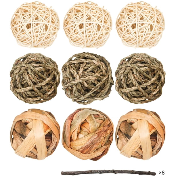 Juego de 9 piezas de pelotas para animales pequeños, juguetes masticables con ruedas, juguetes masticables para conejos, juguetes masticables para cobayas, juguetes masticables para chinchillas, pelo