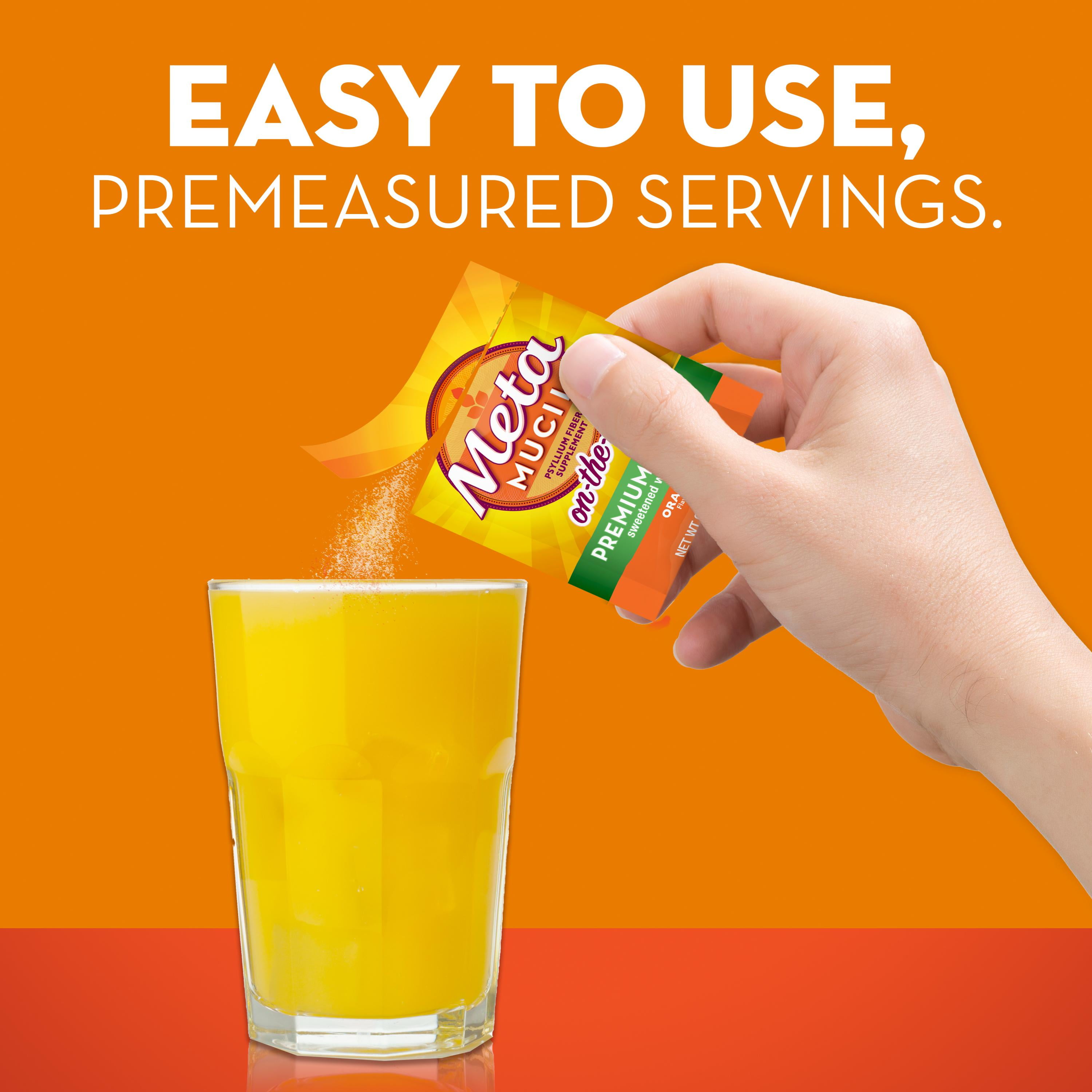Metamucil On-the-Go, Premium Blend, Psyllium Fiber Powder Supplement, Sugar-Free with Stevia, Orange Flavor, 30 Packets