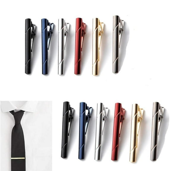 Alloy 12 Pcs Men's Tie Clips, 6 Various Colors, Designed for Regular Ties, Fashion Accessories Suitable for Weddings, Business Events, and Daily Wear
