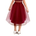 thumbnail image 2 of Sinleey Kids Girls Sparkly Irregular Hem Tulle Skirt Rhinestone Flower Decor Tutu Skirt for Pageant Prom Party Burgundy 14, 2 of 7