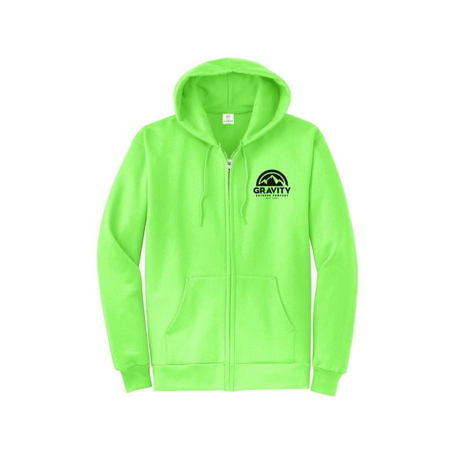 Gravity Outdoor Co. Zip-Up Hoodie - Neon Green - Black Logo - Small