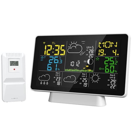 M Buder Aoresac WIFI Smart Weather Station with Outdoor Sensor, Digital 7-in-1 Climate Monitor Featuring Precise Forecast, Air Pressure, Humidity, Rain Gauge, Moon Phase & Built-in Alarm Clock