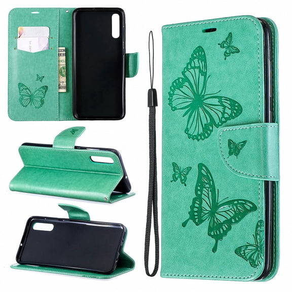 Samsung Galaxy A70 Case, Dteck Embossed Butterfly Flip PU Leather Stand Wallet Case Cover For Samsung Galaxy A70 2019 6.7", Green