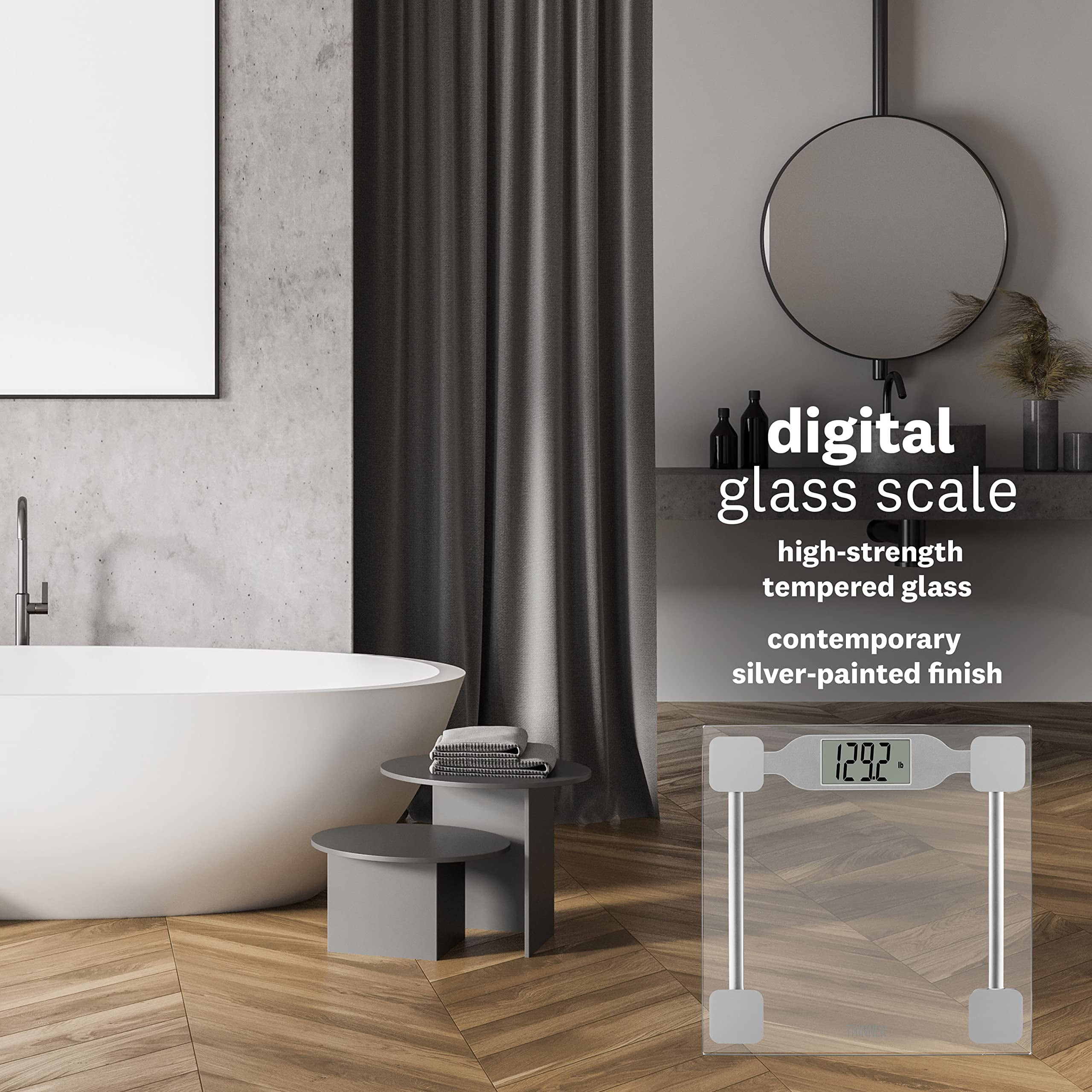 Thinner by Conair Scale for Body Weight, Digital Bathroom Scale in Clear Tempered Glass