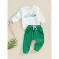 thumbnail image 3 of Suealasg Toddler Baby Boy Saint Patrick's Day Outfits 6M 1T 2T 3T Kids Boy Long Sleeve Letter Print Sweatshirt Pants Set 2 Piece Little Boys Spring Ireland Festival Clothes, 3 of 9