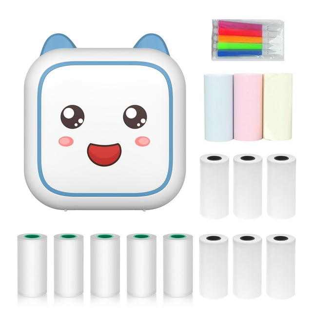 Riwcyla Thermal Printer Multifunction Portable Sticker Maker Instant Photo Inkless Printing Support BT Connection for Smartphone with 9 Paper Rolls 57mm + 5 Self,Adhesive Paper Rolls + 5pcs Color M