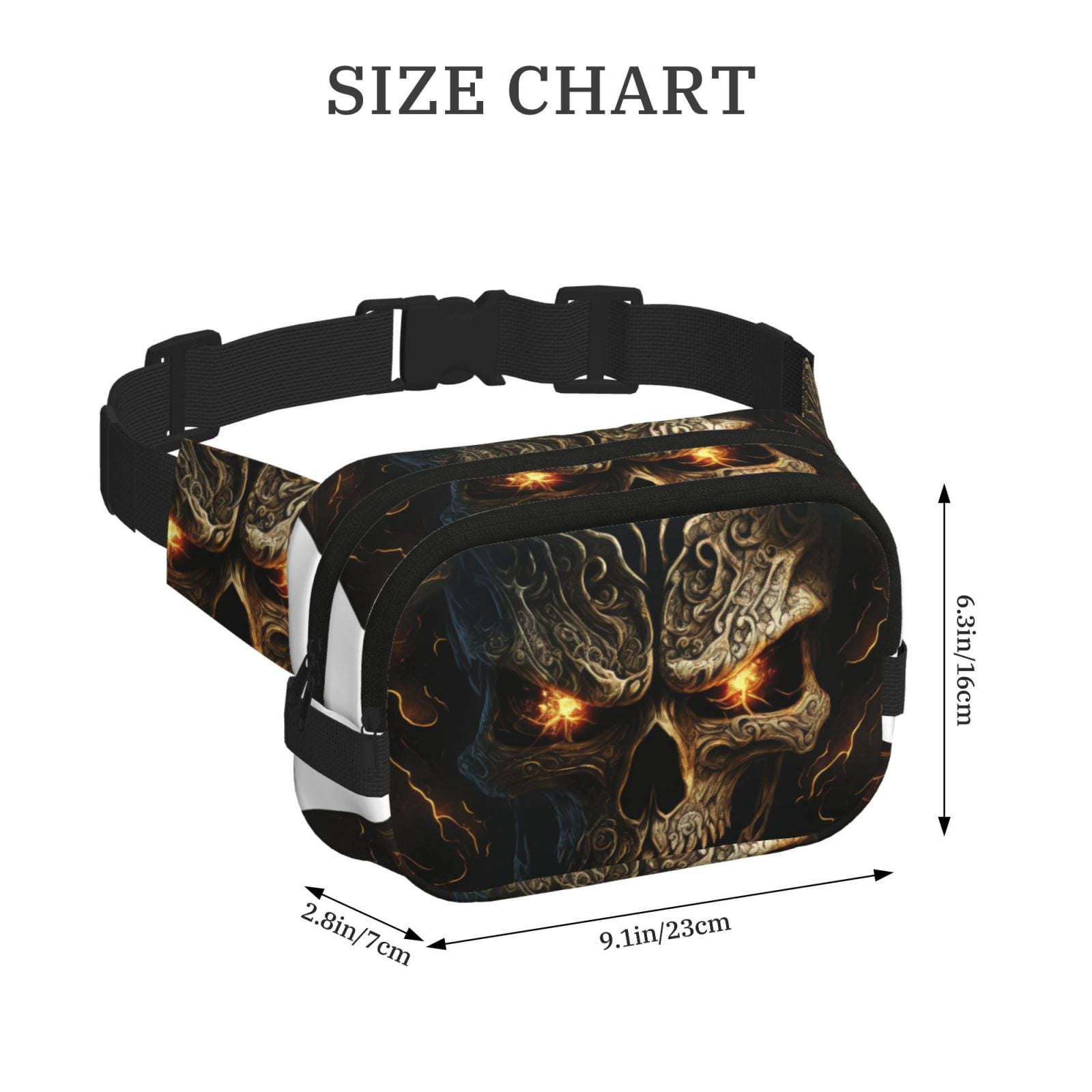 Kuqiui Metal Evil Skull Print Fanny Packs for Women Cross Body Waist Bag Fashionable Fanny Pack Designer Workout Hiking Waist Pack Running Travel Gym