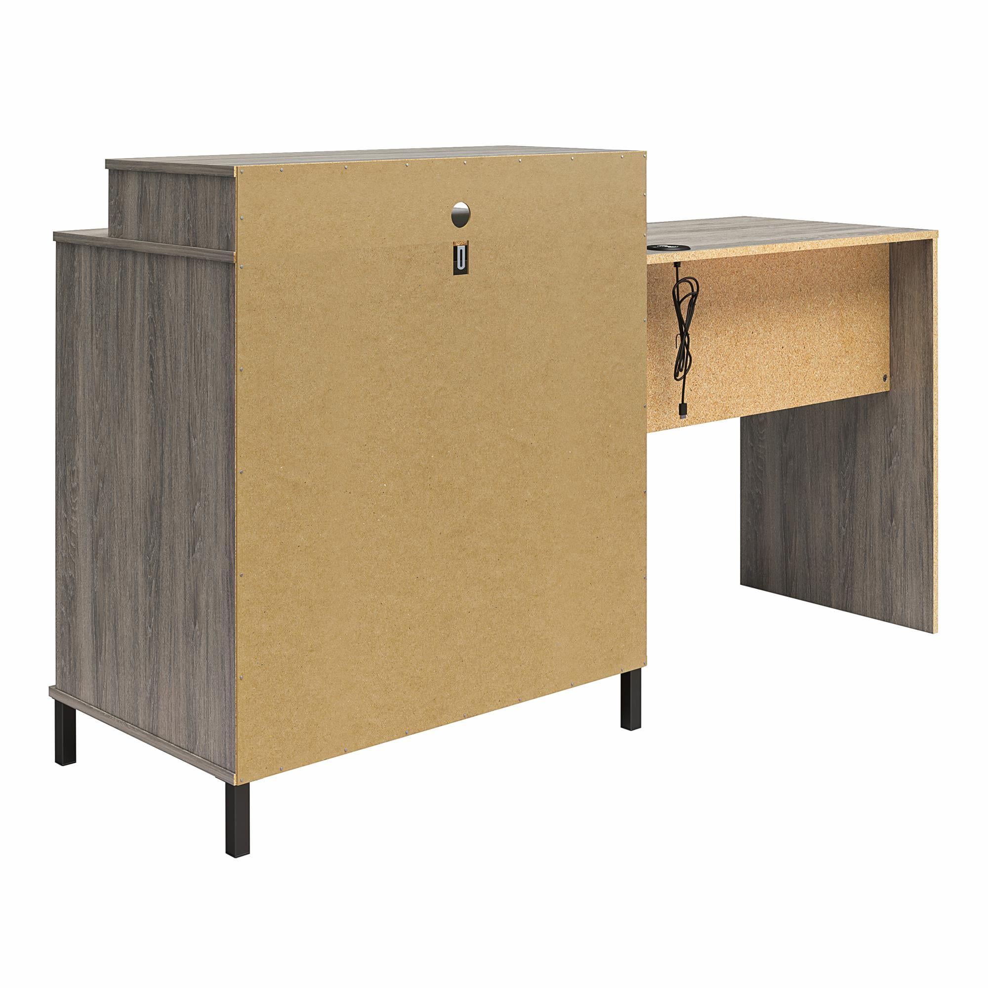Novogratz Kalissa Dresser/Desk Combo with Wireless Charger, Gray Oak with Black