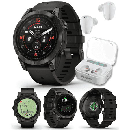 Garmin epix Pro (Gen 2) Sapphire Edition, 47mm, High Performance Smartwatch, Advanced Training Technology, Built-in Flashlight, Black with Wearable4U White EarBuds Bundle