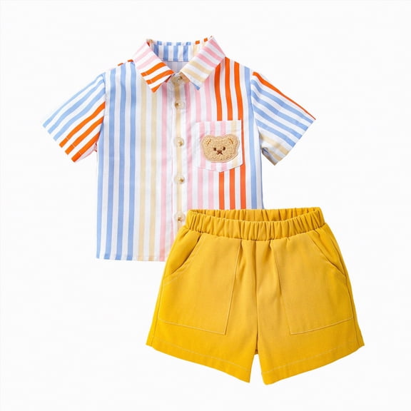 Toddler Boy Outfits Boys Clothes Shorts Sets Kids Summer Elastic Printed Short Sleeve Sports 0 3 6 12 18 24 Months Baby Outfit Set T-shirt with Waist 2PCS