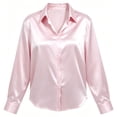 thumbnail image 5 of Satin Silk Button down Shirts for Women Long Sleeve Collared Shirts,Ladies Elegant Business Office Work Tops Pink XL, 5 of 5