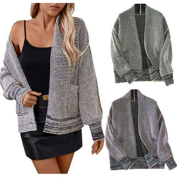 Feancey Womens Fashion Knitted Cardigans Dressy Casual Open Front Knit Sweaters Elastic Sleeve Cuffs Cozy Cardigan Outwear 2024 Fall Winter Trendy Streetwear Big Deal Days Beige M