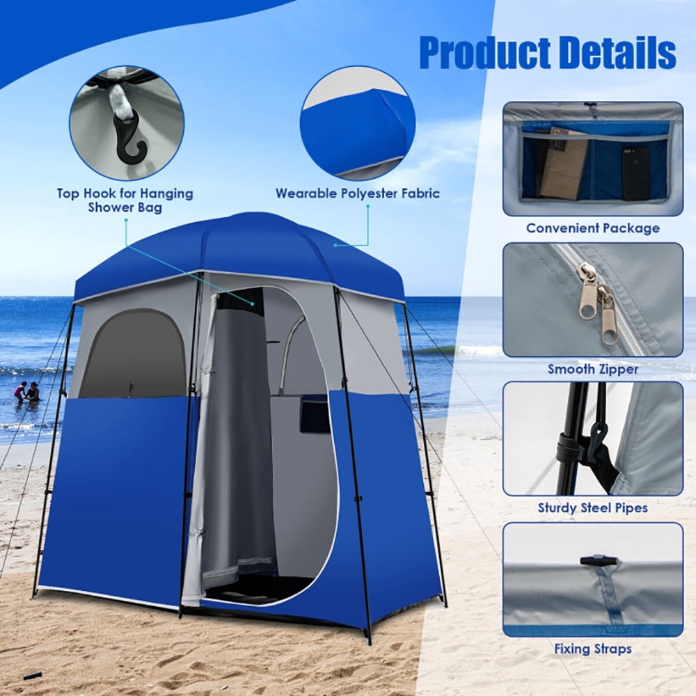 Aimee Lii Double-Room Camping Toilet Tent with Floor and Portable Storage Bag, Easy Set Up Camping Tents Shelter, Blue Aimee Lii Double-Room Camping Toilet Tent with Floor and Portable Storage Bag, Easy Set Up Camping Tents Shelter, Blue