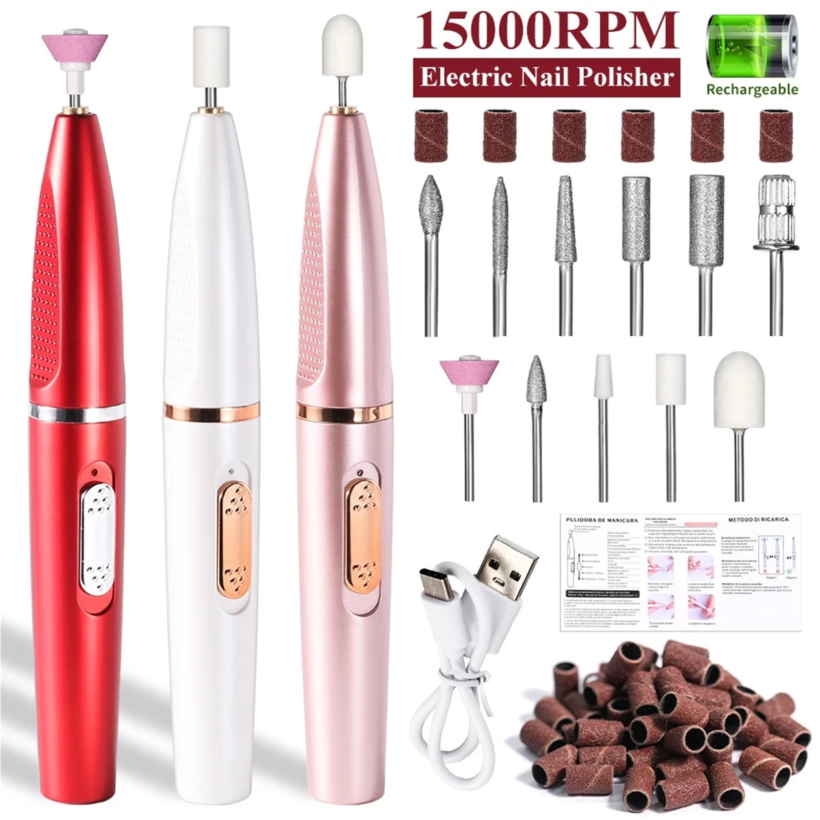 Professional Electric Nail Drill Polishing Machine Kit Rechargeable Portable Nails Drill File Set for Manicure Sanding Tools