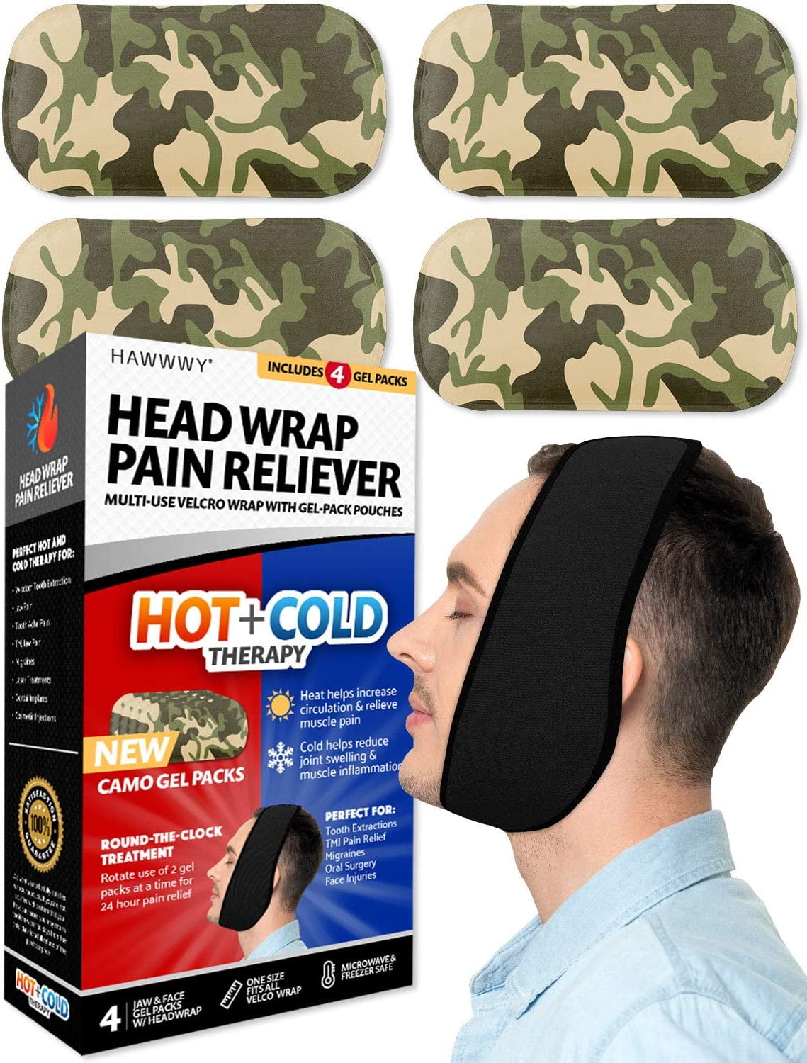 Hawwwy Head Wrap Pain Reliever (1 Wrap, 4 Reusable Hot ...