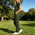 thumbnail image 4 of Lounge Set Summer Casual Oversized Shirts Women's Summer V-Neck Color Blocked Pocket Top Drawstring Pants Protective Suit Set Army Green Xl, 4 of 6