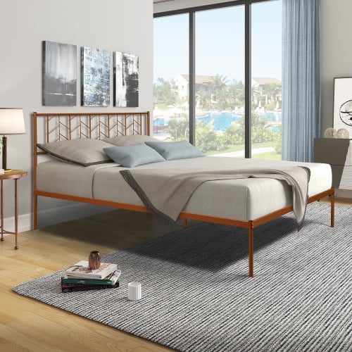 Details about   Vintage Style Queen Size Kid Metal Platform Bed Frame with Wooden Headboard 