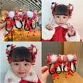 thumbnail image 4 of vnanda New Year Hairpins 1 Pair Girls Hairpins Chinese Style Tassel Plush Ball Fake Braided Hair Bow Decor Anti-slip Festive Photo Prop New Year Hair, 4 of 8