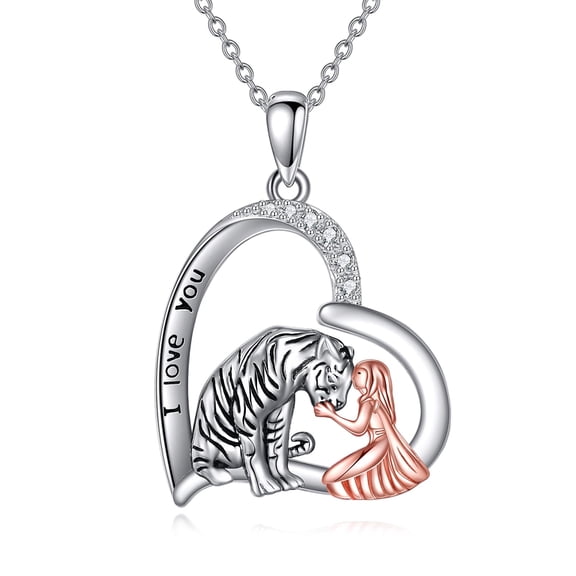 Tiger Necklace for Women Sterling Silver Tiger Heart Pendant Tiger Jewelry Gifts for Mom Daughter Sister Friends