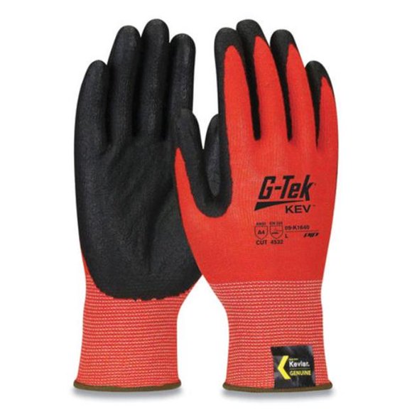 G-Tek PID09K1640M KEV Hi-Vis Seamless Yarn Knit Kevlar Gloves, Red & Black - Medium