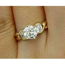 Women's Three Stone Wedding Ring 2.24Ct Round Cut Simulated Diamond 14k Yellow Gold Plated
