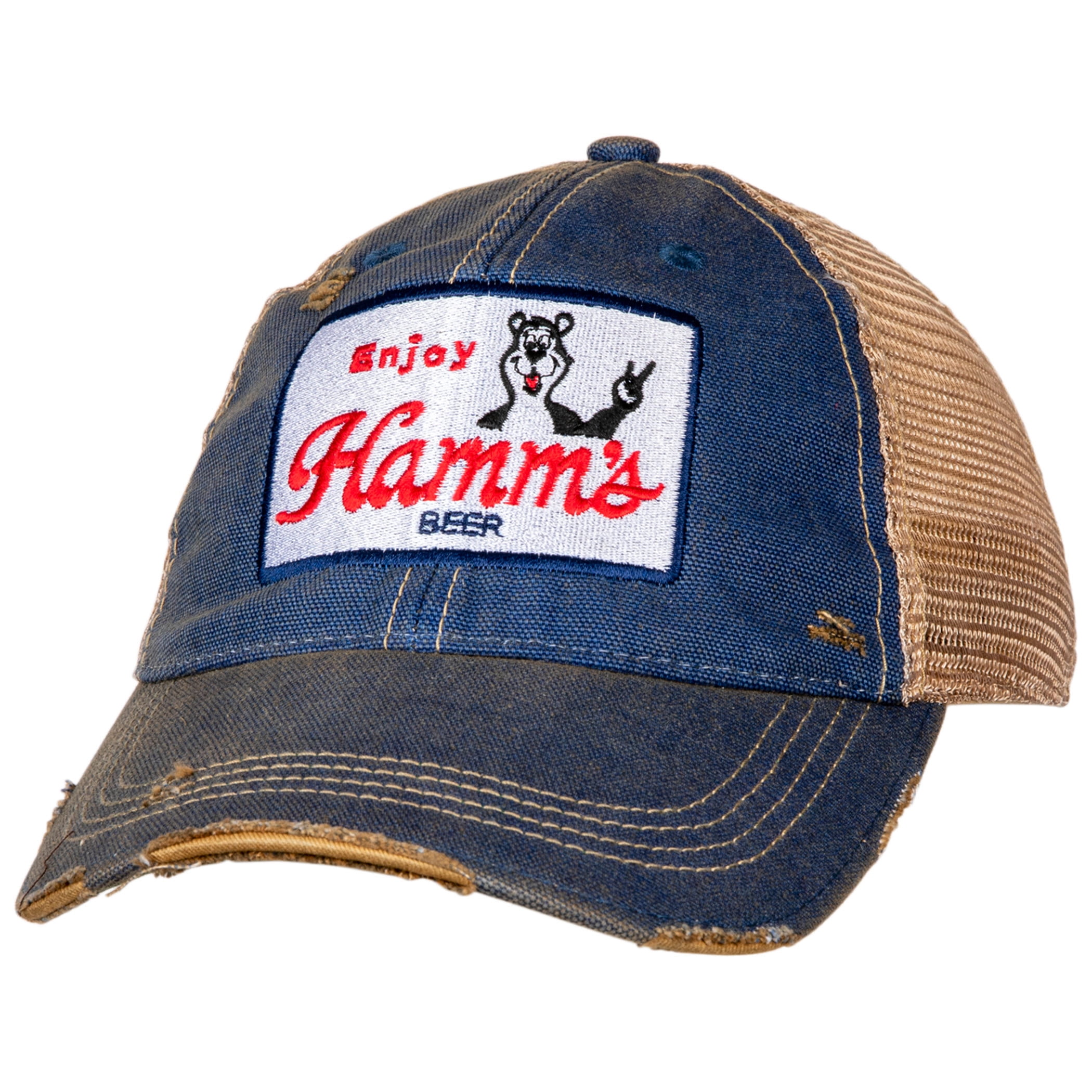 Hamm's Beer Logo Retro Brand Brown Mesh Trucker Hat Brown 
