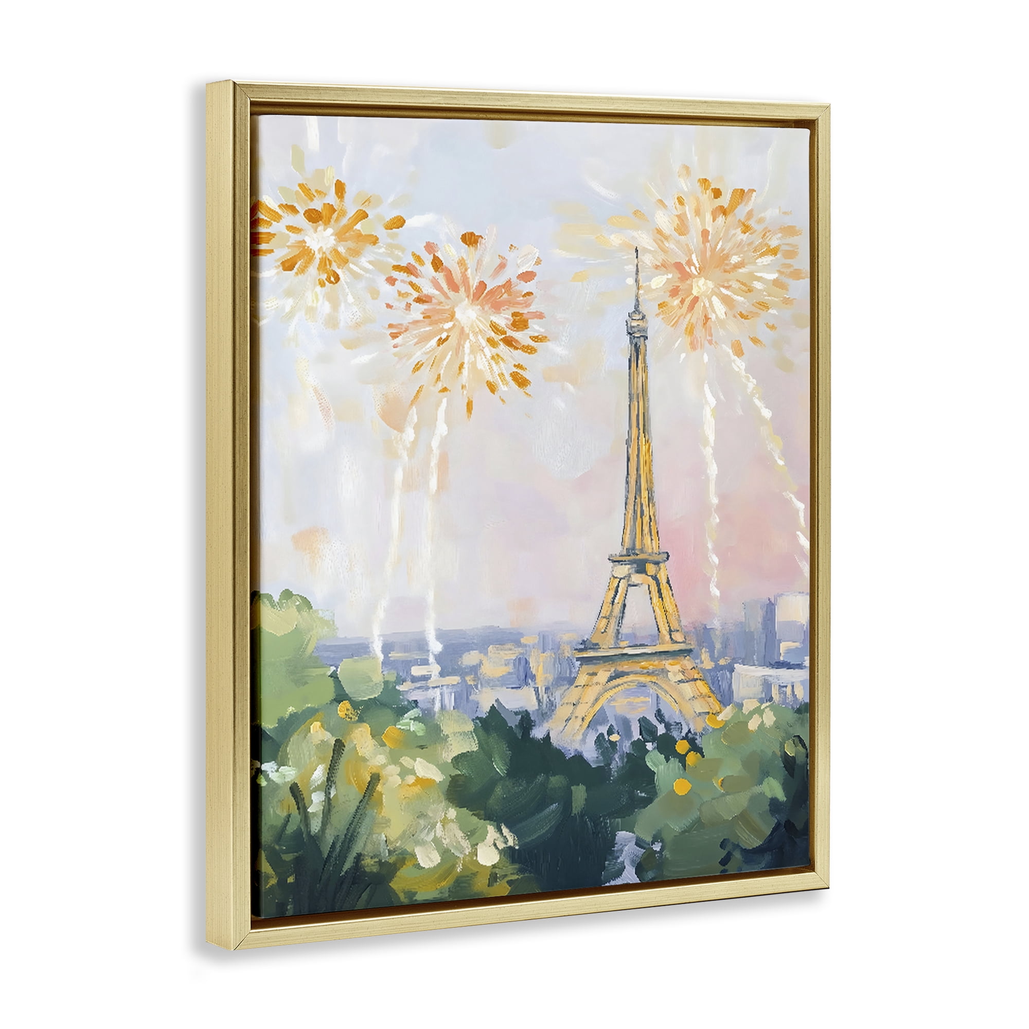Stupell Industries Fireworks in Paris Gold Framed Floater Canvas Wall Art, design by The Prints Vibe