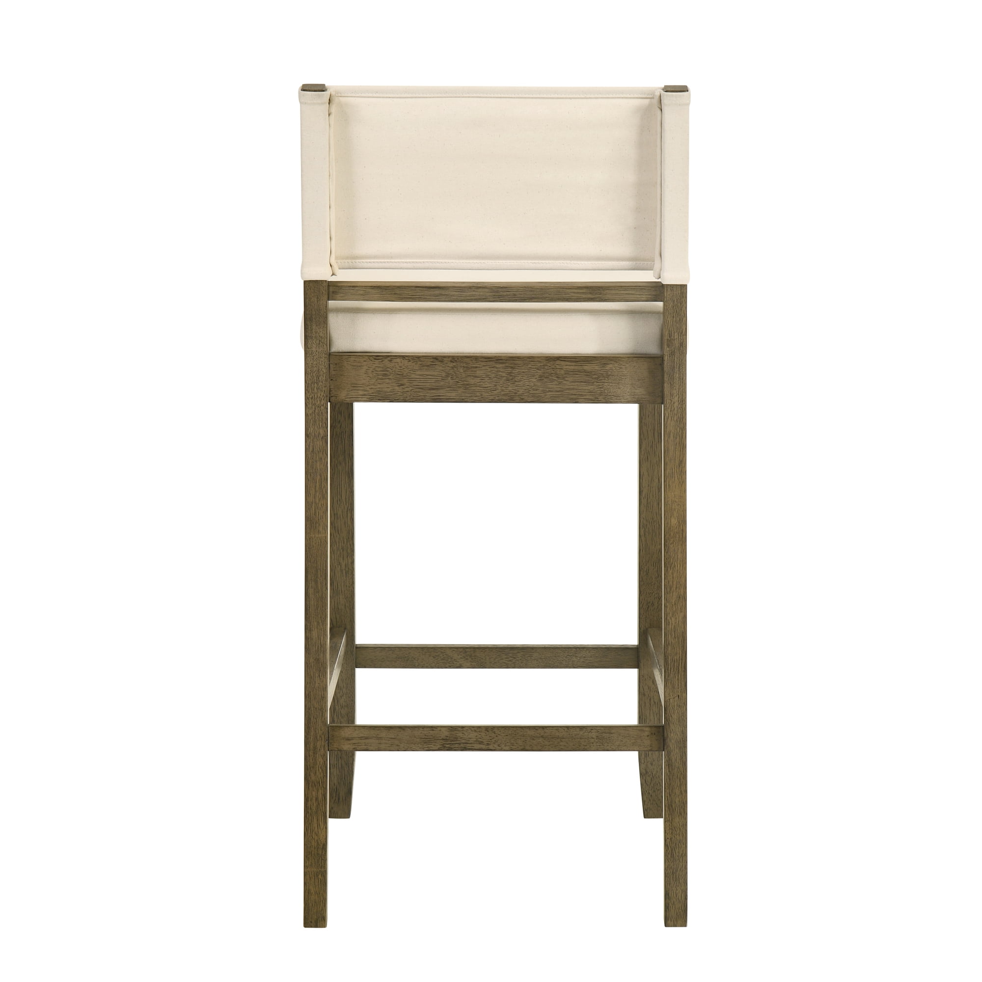 Yaneli Contemporary Natural Wood Bar Height Kitchen Bar Stool in Putty Brown Finish with White Fabric Upholstered Seat - Set of 2