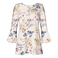 thumbnail image 4 of Pompotops Tunique Décontractée à Manches 3/4 Imprimée Florale Col en V pour Femmes Chemises Basiques d'Été Blouse Plissée Liquidation, 4 of 5